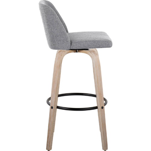 Toriano Bar Stool in White Washed Wood & Grey Fabric with Black Footrest (Set of 2)